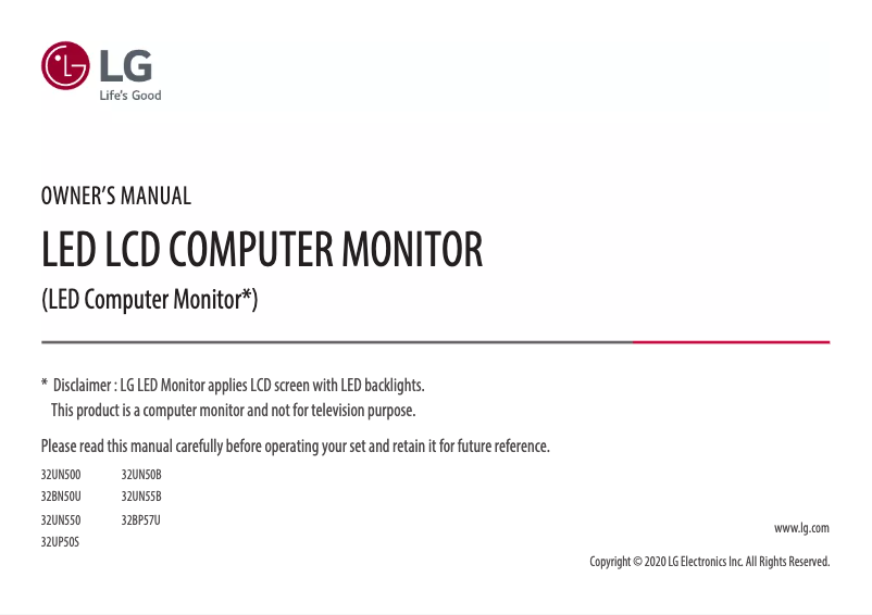 Page 1 de la notice Manuel utilisateur LG 32BN50U