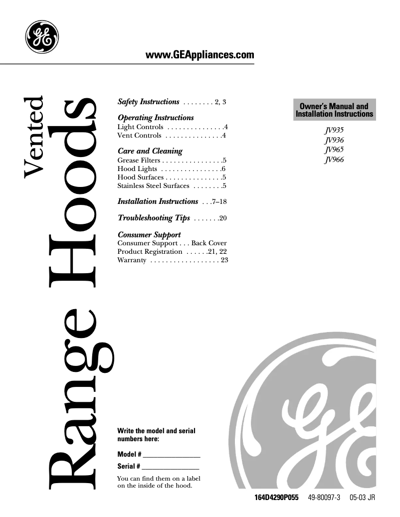 Imagen de la primera página del manual del dispositivo Profile JV966DS