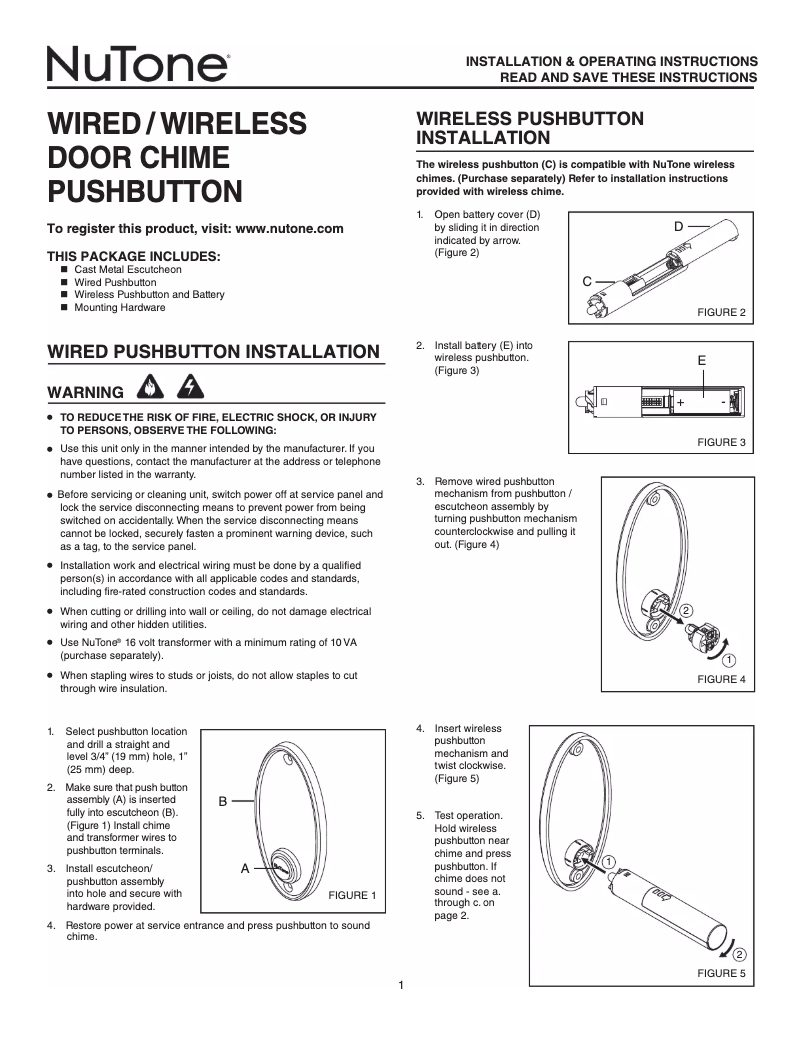 Page 1 de la notice Manuel utilisateur NuTone CP2MSAB