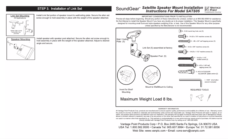 Page n°1 - Manuel utilisateur Vantage Point SATS05