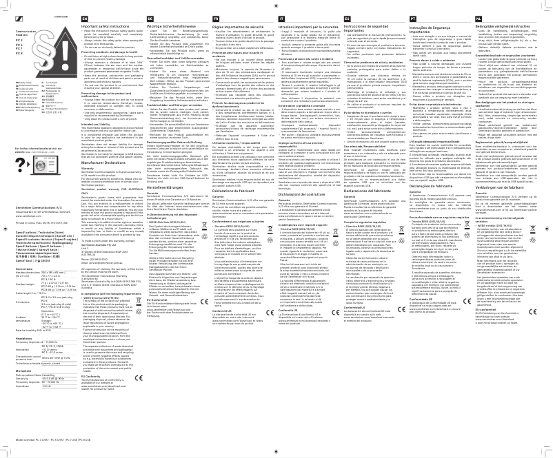 Page n°1 - Manuel utilisateur Sennheiser PC 8 USB