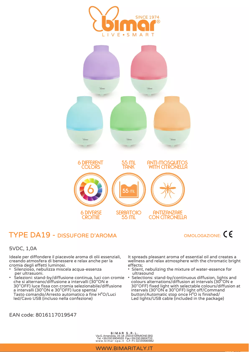 Page 1 de la notice Fiche technique Bimar DA19