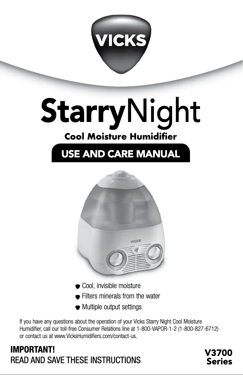 Page 1 de la notice Manuel utilisateur Vicks Starry Night Cool Mist V3700