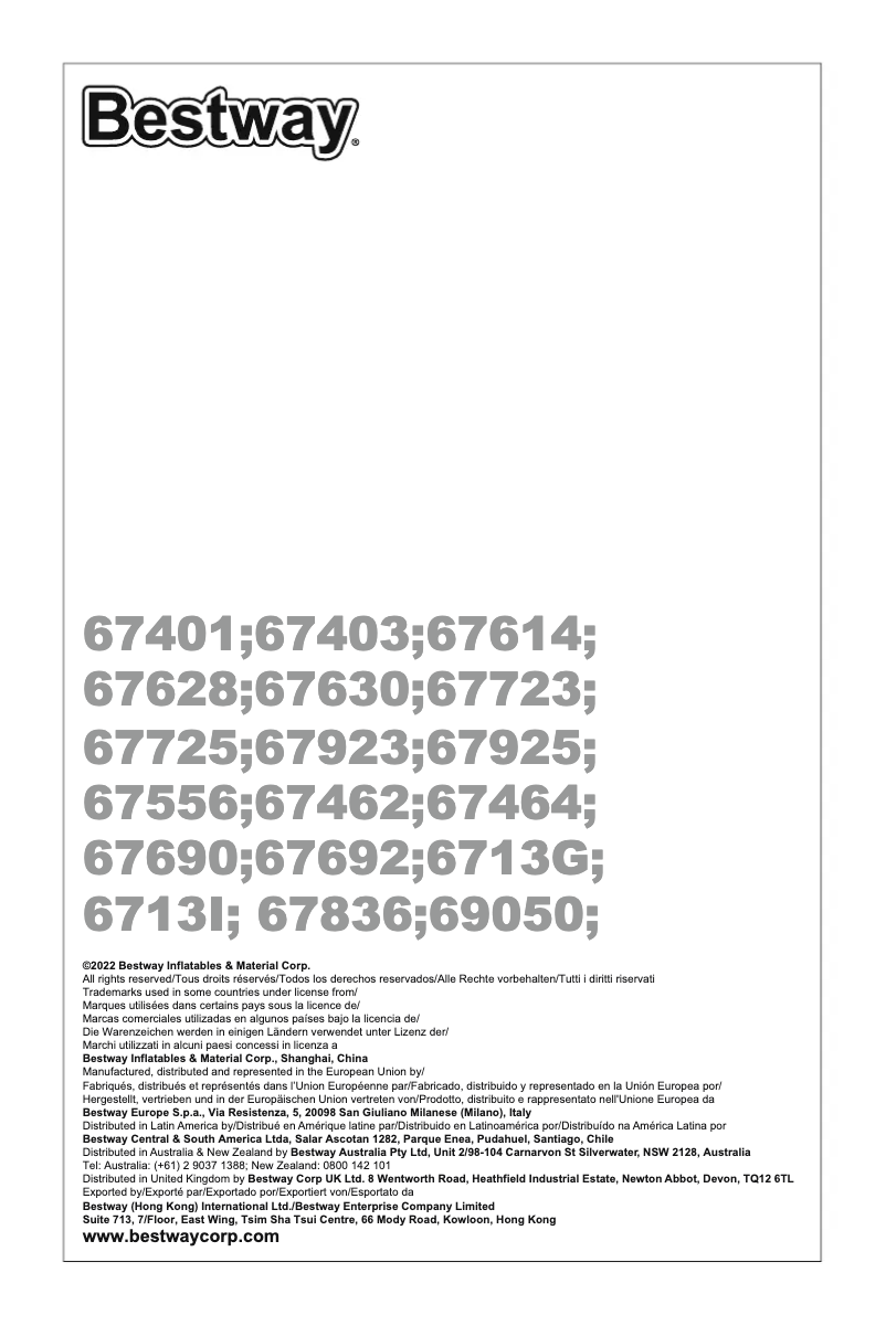 Page 1 de la notice Manuel utilisateur Bestway 69050