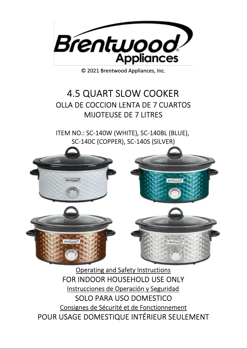 Page 1 de la notice Manuel utilisateur Brentwood SC-140BL