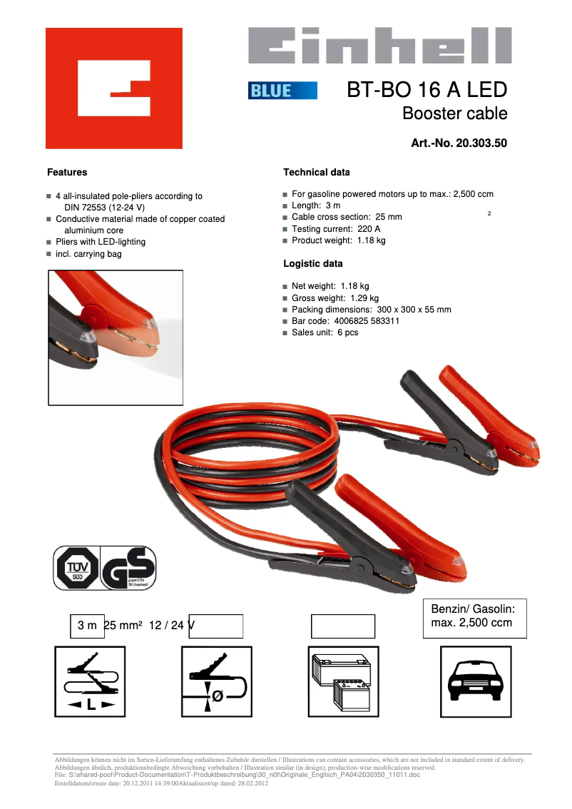 Page 1 de la notice Manuel utilisateur Einhell BT-BO 16 A LED