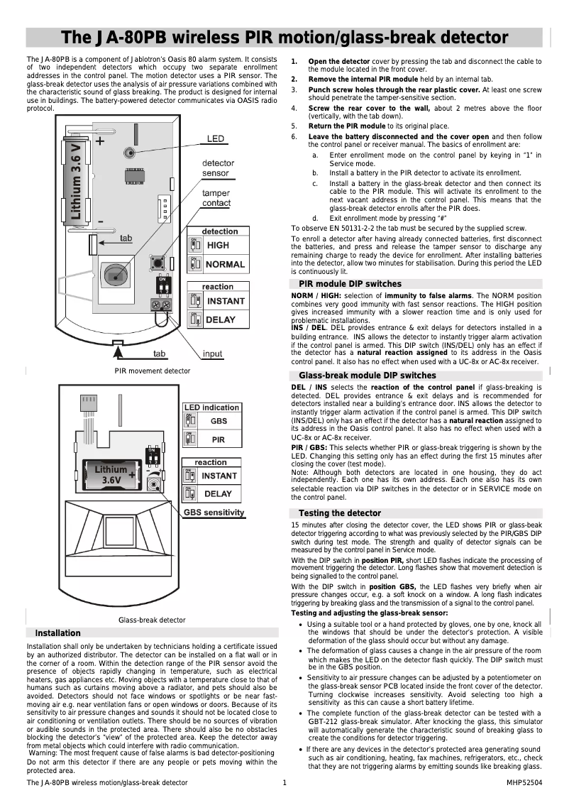 Página 1 del manual Manual de usuario Joblotron JA-80PB