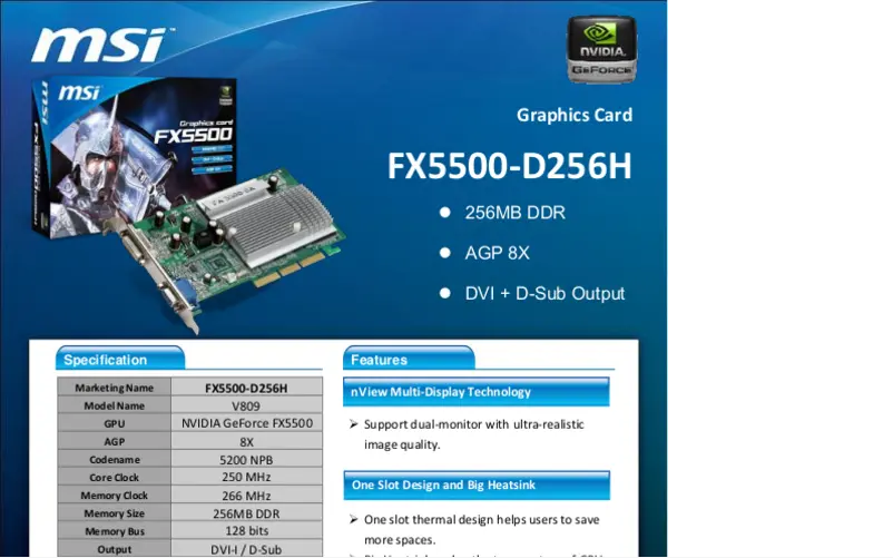 Página 1 del manual Manual de usuario MSI FX5500-D256H AGP