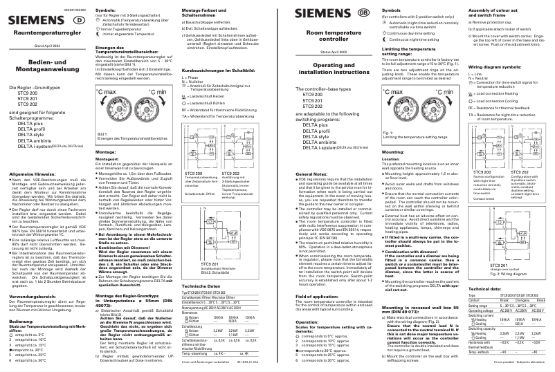 Page 1 de la notice Manuel utilisateur Siemens 5TC9 201