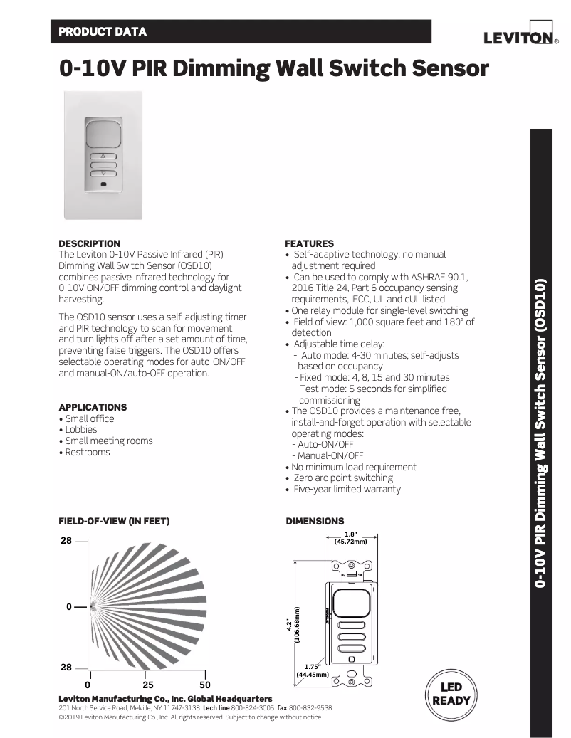 Page 1 de la notice Manuel utilisateur Leviton OSD10-I0W