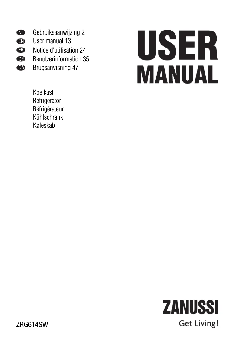 Page 1 de la notice Manuel utilisateur Zanussi ZRG614SW