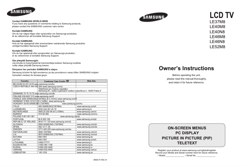 Page 1 de la notice Manuel utilisateur Samsung LE46M86BC
