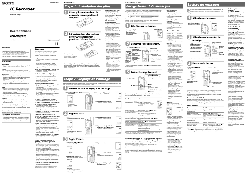 Image de la première page du manuel de l'appareil ICD-B16