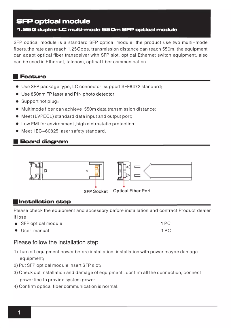 Image de la première page du manuel de l'appareil SFP-1.25G-550M