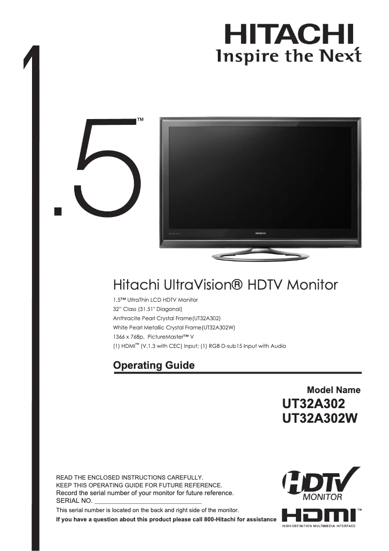 Page 1 de la notice Manuel utilisateur Hitachi UT32A302