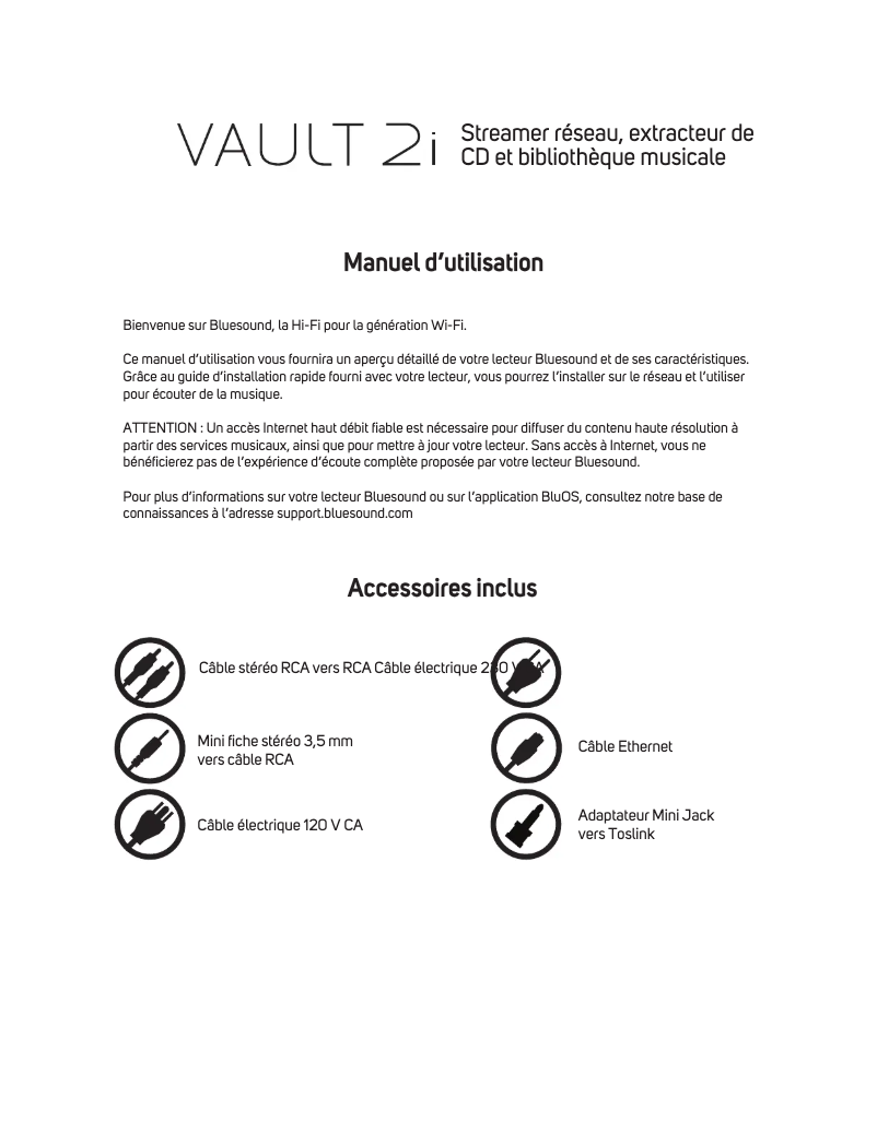Image de la première page du manuel de l'appareil Vault 2i