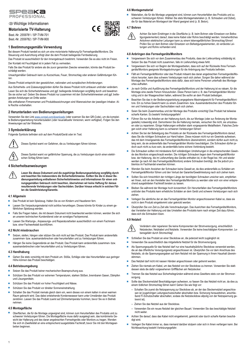 Page 1 de la notice Manuel utilisateur Speaka SP-TVM-900