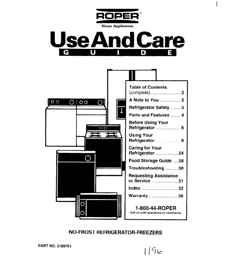 Page n°1 - Manuel utilisateur Roper RS20AWXEW00