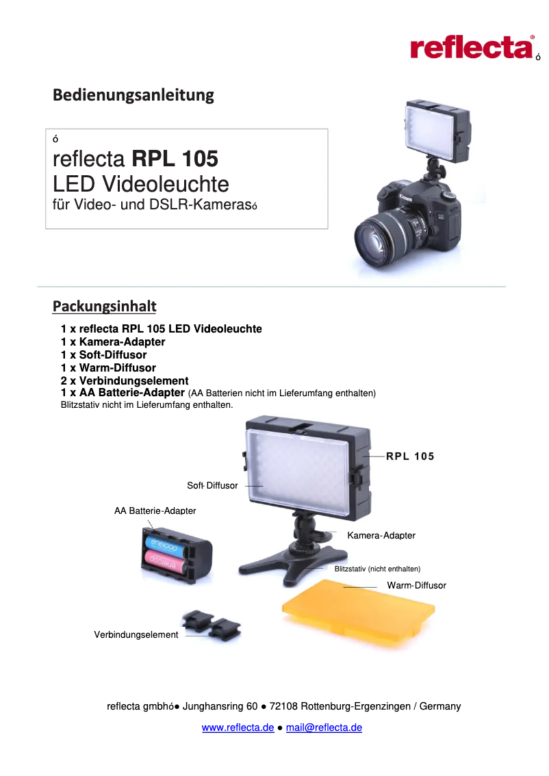 Page 1 de la notice Manuel utilisateur Reflecta RPL 105