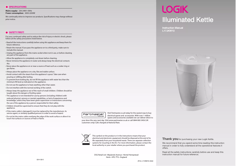 Page n°1 - Manuel utilisateur Logik L17JKW10