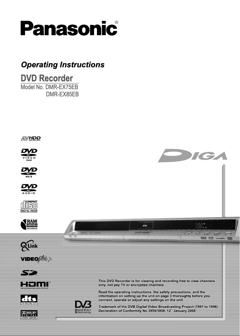 Page 1 de la notice Manuel utilisateur Panasonic DMR-EX75
