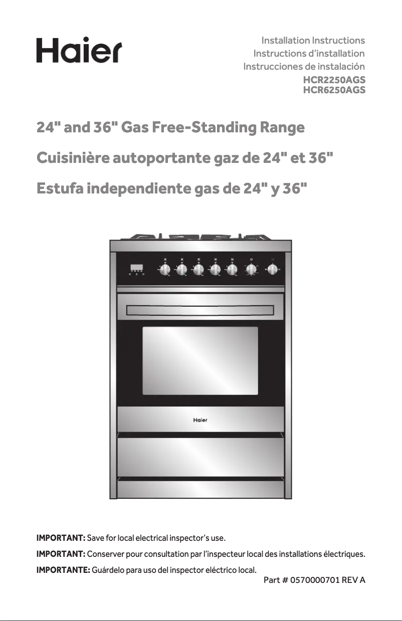 Page n°1 - Guide d'installation Haier HCR6250AGS