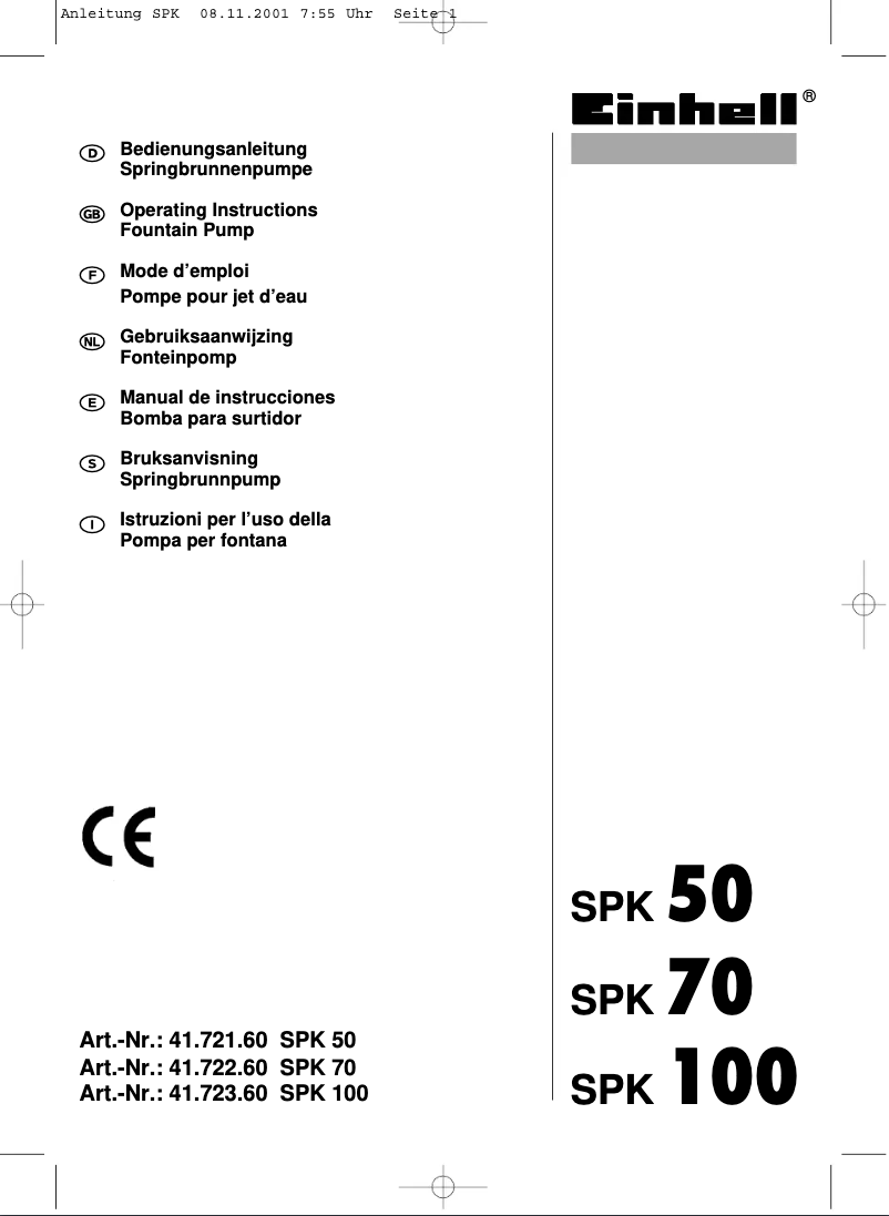 Page 1 de la notice Manuel utilisateur Einhell SPK 70