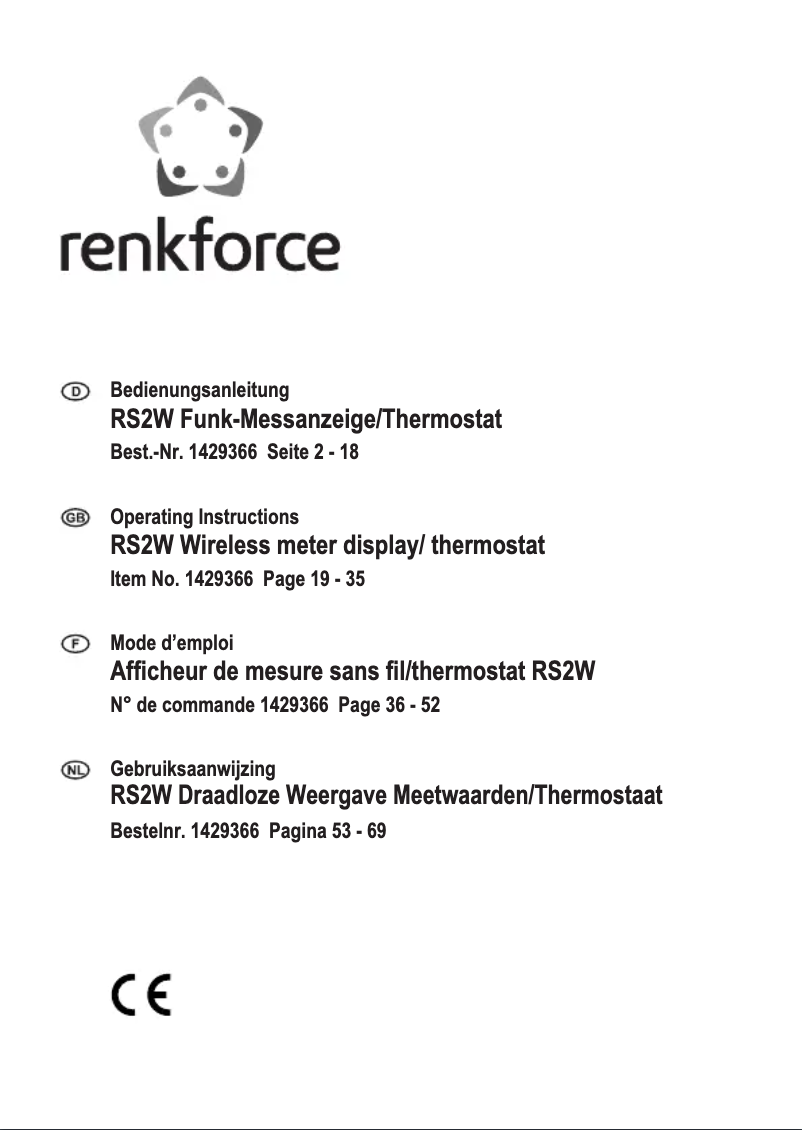 Page 1 de la notice Manuel utilisateur Renkforce RS2W