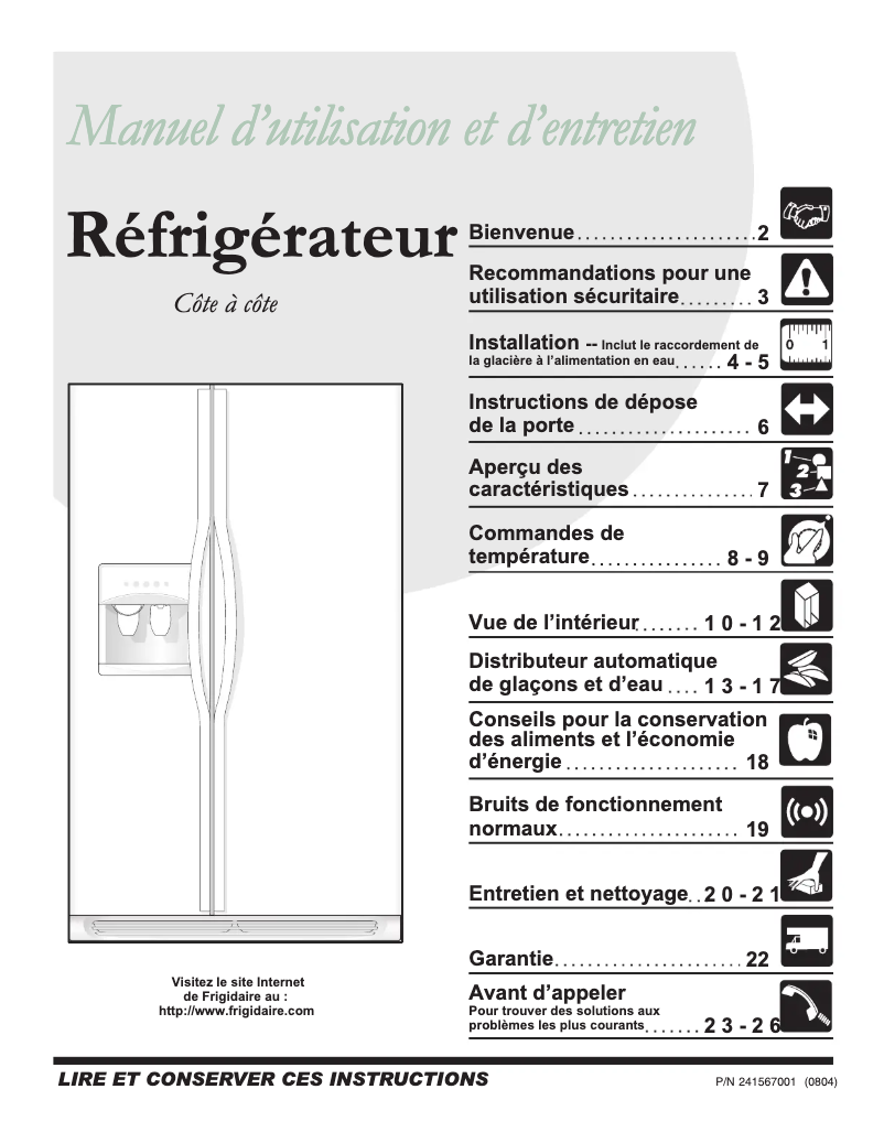Page 1 de la notice Manuel utilisateur Frigidaire FSC23R5DSB