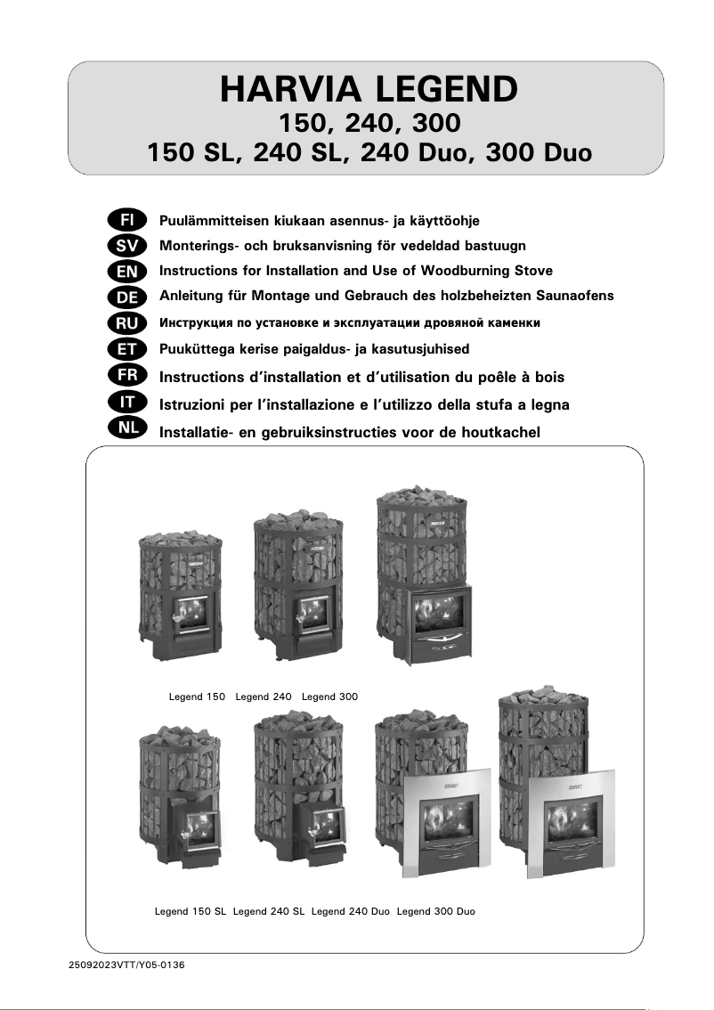 Page 1 de la notice Manuel utilisateur Harvia Legend 240 SL