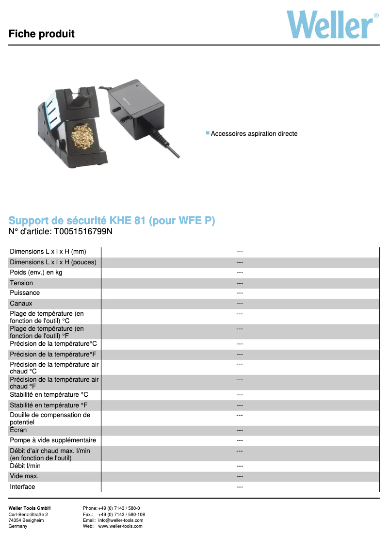 Page n°1 - Fiche technique Weller KHE 81