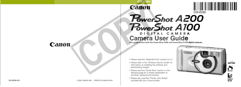 Page 1 de la notice Manuel utilisateur Canon Powershot A 200