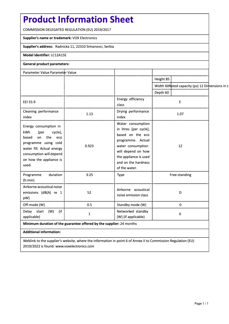 Imagen de la primera página del manual del dispositivo LC12A15E