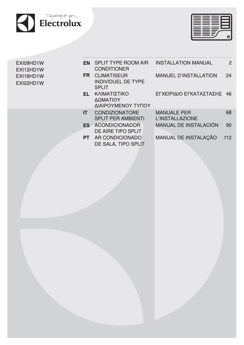 Page 1 de la notice Manuel utilisateur Electrolux EXI22HD1W
