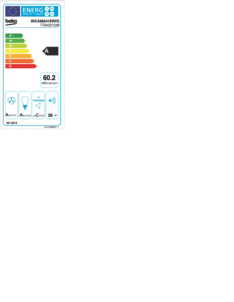 Page 1 de la notice Label énergétique Beko BHCA96641BWHS