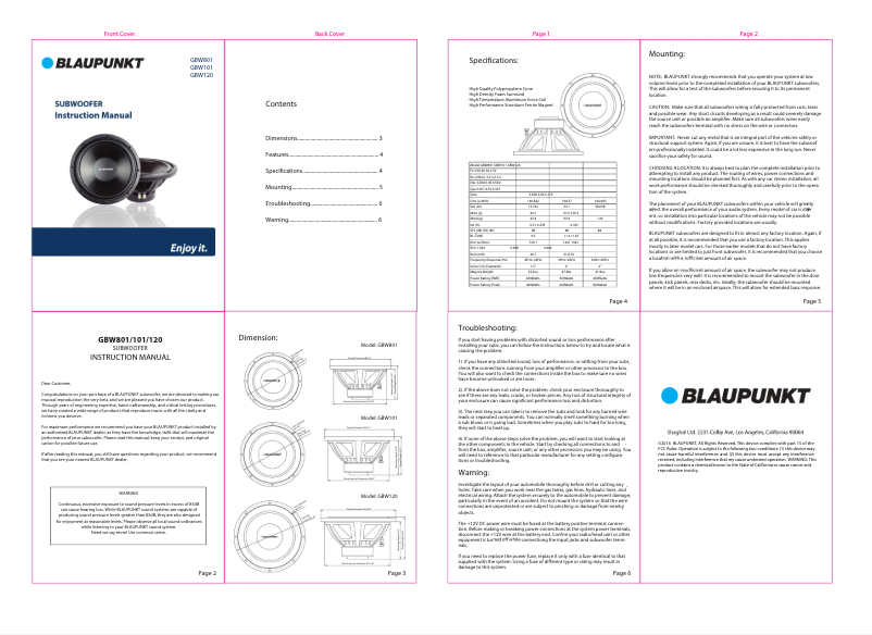 Page n°1 - Manuel utilisateur Blaupunkt GBW101