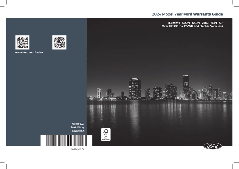 Page 1 de la notice Informations de garantie Ford Transit (2024)