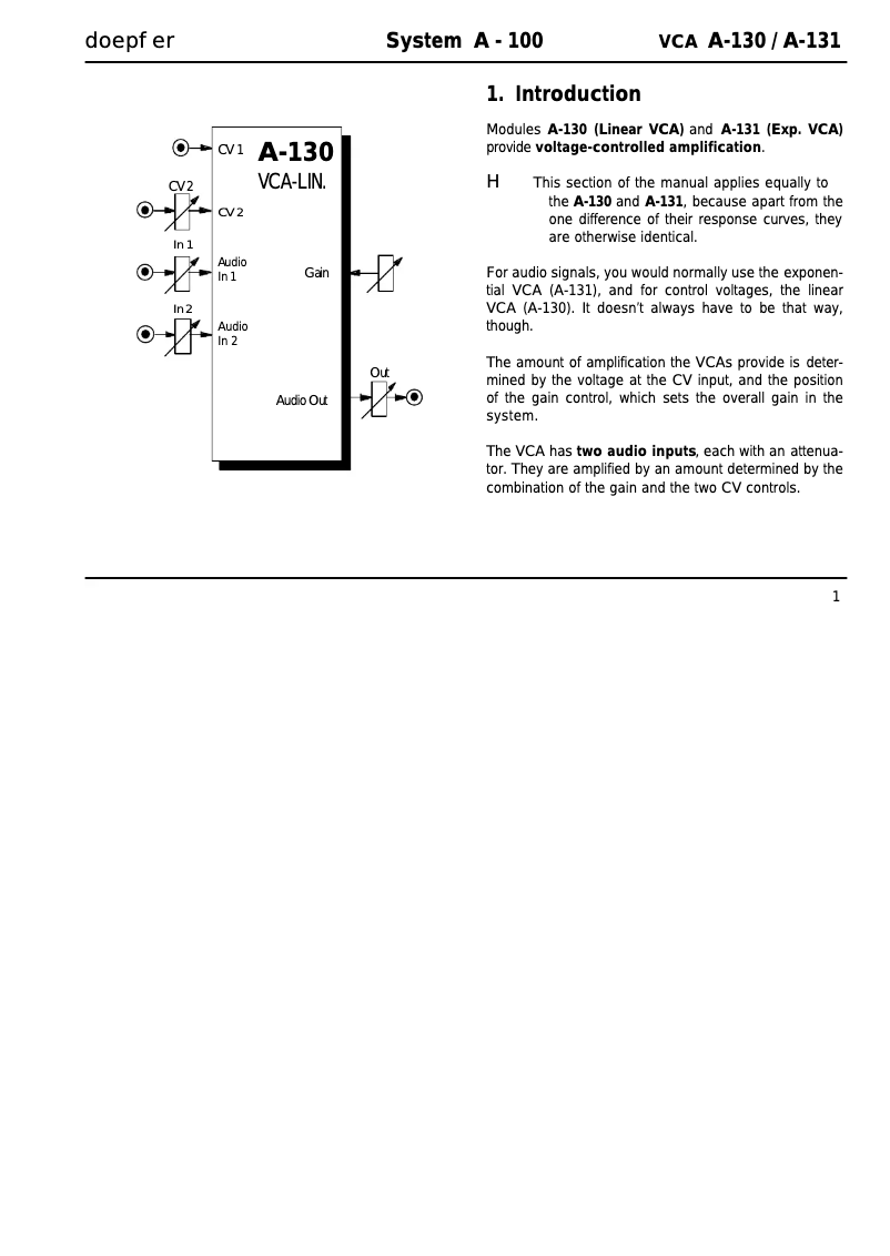 Page 1 of the manual User Manual Doepfer A-130