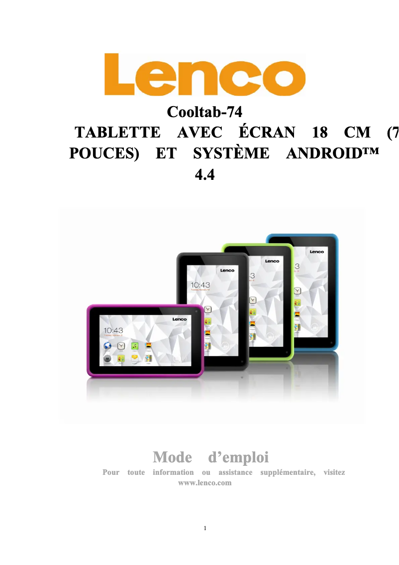 Page n°1 - Manuel utilisateur Lenco Cooltab-74
