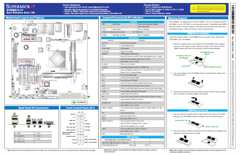 Page 1 de la notice Guide de démarrage rapide Supermicro X10SBA-L