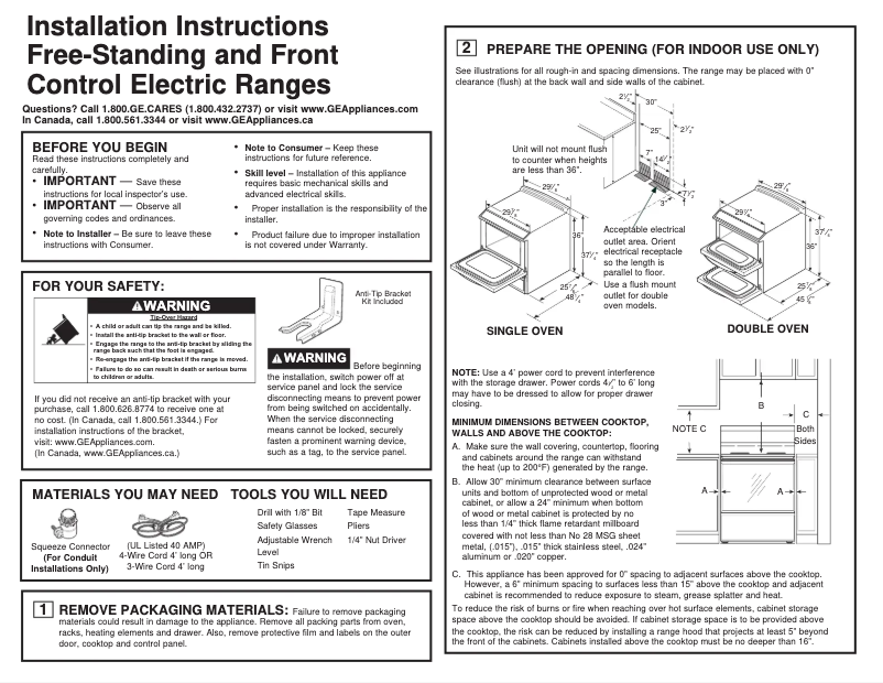 Page 1 de la notice Guide d'installation GE Profile PS960BLTS