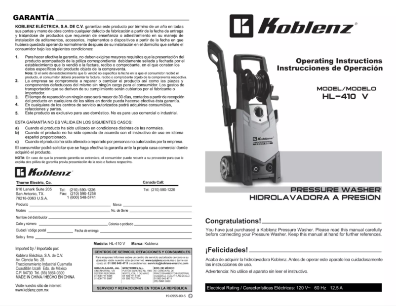 Page 1 de la notice Manuel utilisateur Koblenz HL-410 V