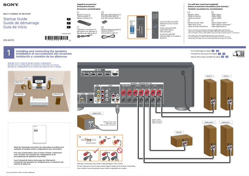 Page 1 de la notice Guide d'installation Sony STR-DH770