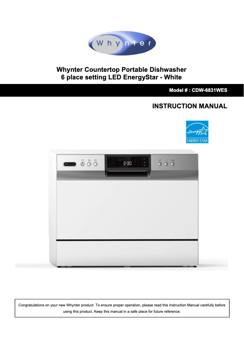 Page 1 de la notice Manuel utilisateur Whynter CDW-6831WES