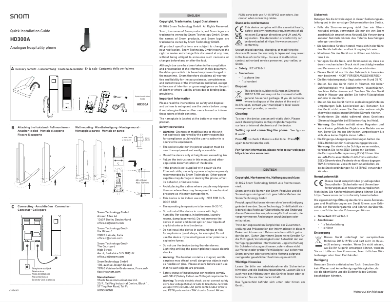 Page 1 de la notice Manuel utilisateur Snom HD300