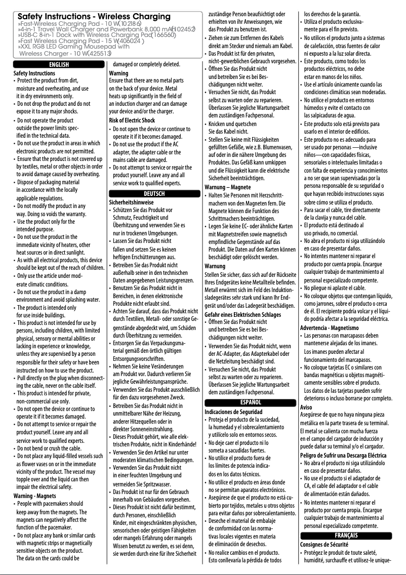 Page n°1 - Instructions de sécurité Manhattan 166560