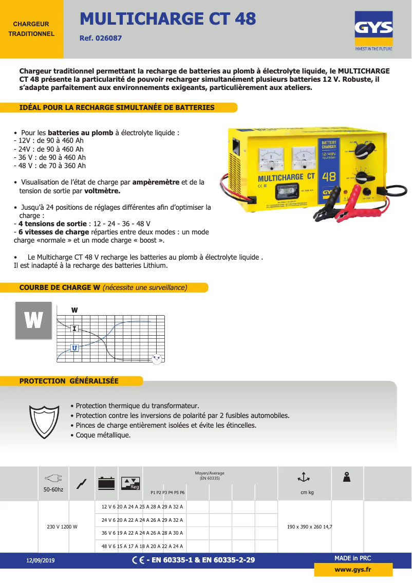 Page n°1 - Fiche technique GYS Multicharge CT 48