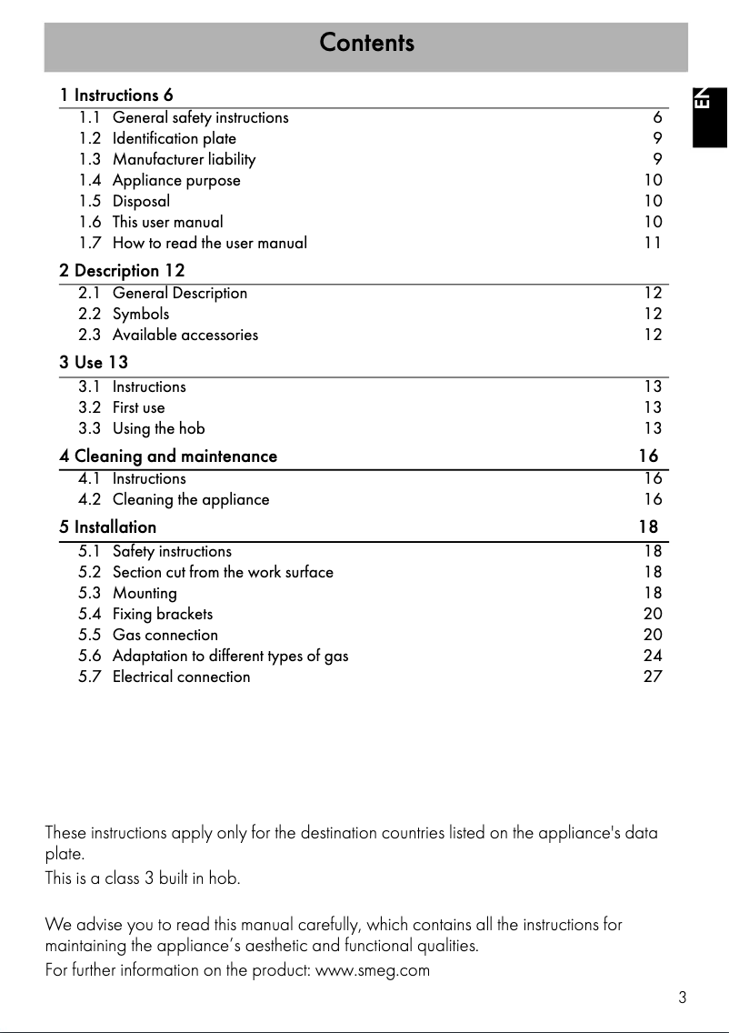 Page 1 de la notice Manuel utilisateur Smeg PC31GNO