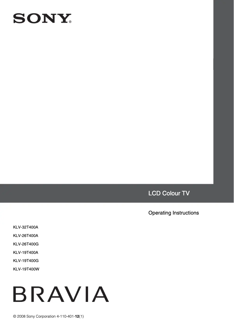 Page n°1 - Manuel utilisateur Sony Bravia KLV-19T400A
