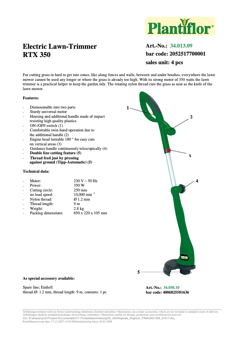 Image de la première page du manuel de l'appareil RTX 350